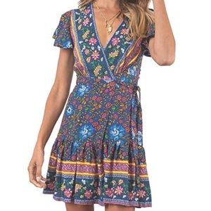 Vneck Boho Swing Split Wrap Beach Mini Dress